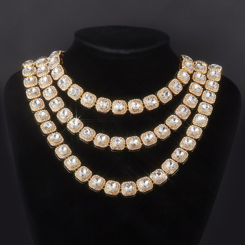 Hip-Hop Gemstone Rock Candy Cuban Chain Necklace Choker Trendy Men'S And Women'S Personality Clavicle Rock Candy Bracelet - Image 2